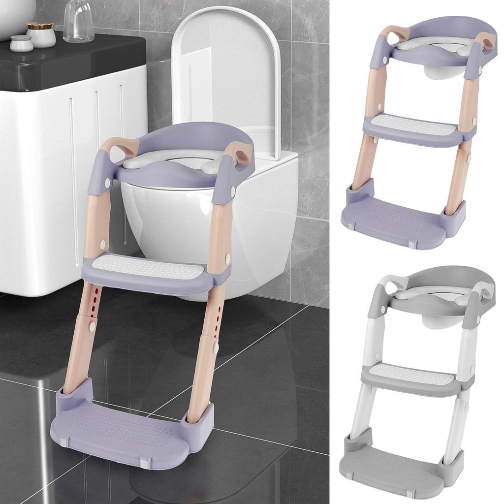Children's Toilet Seat Stairway Foldable Potty Training Seat Step Stool Height Adjustable Potty Training Toilet with Nonslip Pad