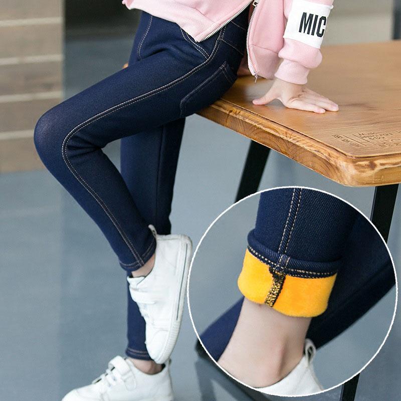 

Autumn and Winter Girls Casual Thickened Fleece Solid Color Jeans 160 чёрный