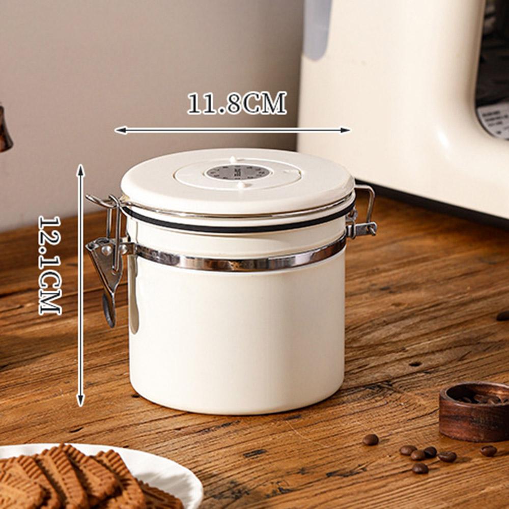 Kaffeburk i 304 rostfritt stål 1,2L Livsmedelsförvaringsbehållare med datumspårare, Skopa för kaffe, Bönor