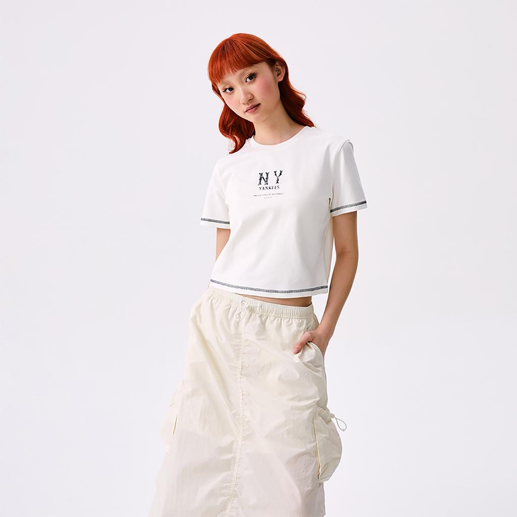 New MLB New York Yankees Basic Collection SS25 T Shirt Women's Ivory 3FTSB0453-50IVS