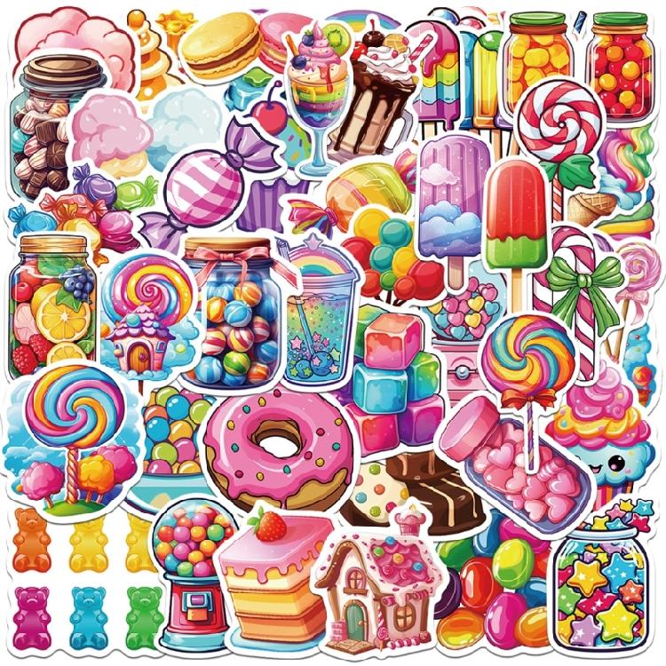 

50 Sheet Candies Cake Stickers Children Decorative Stationery Set For Luggage Notebook Skateboard Water Bottle 1