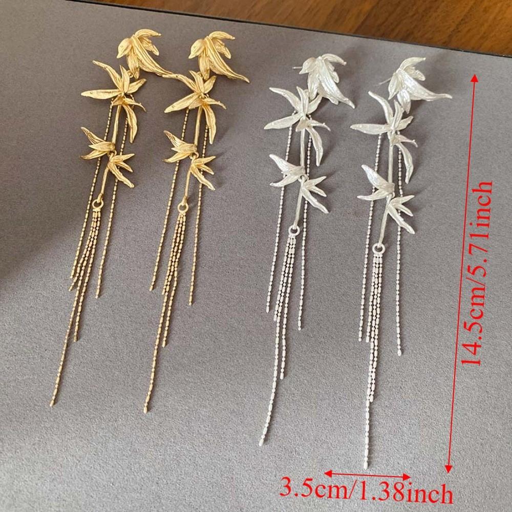 Chinese Ancient Style Long Tassel Dangle Earrings Zinc Zinc Alloy Ear Jewelry Bamboo Leaf Earrings Women