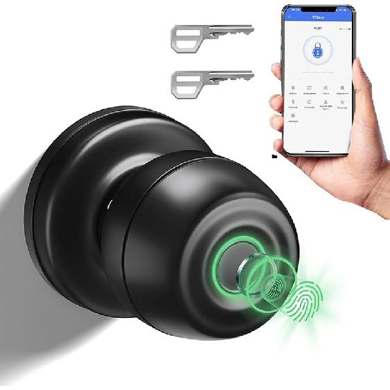 Smart Door Knob, Fingerprint Door Knob, Biometric Smart Door Lock with App Control, Metal Alloy Door Knobs, Easy Installation, Great for Bedrooms,