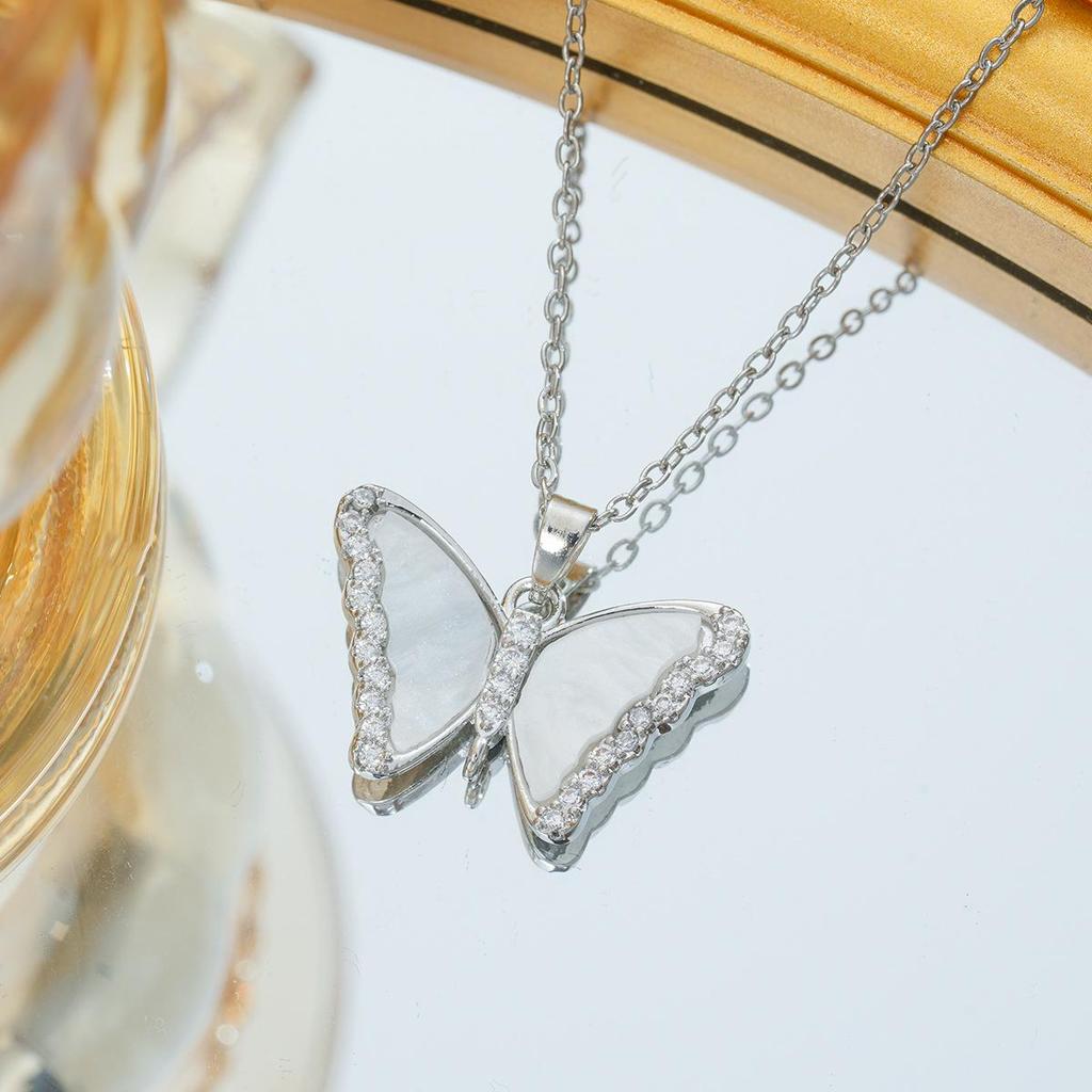Titanium Steel Zircon Butterfly Pendant Necklace - Simple & Versatile Clavicle Accessory