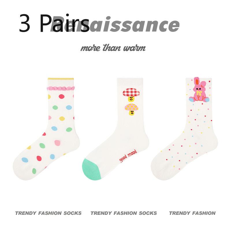 3 Pairs of Female Spring and Summer Thin Style Breathable Sports Tube Cotton Socks