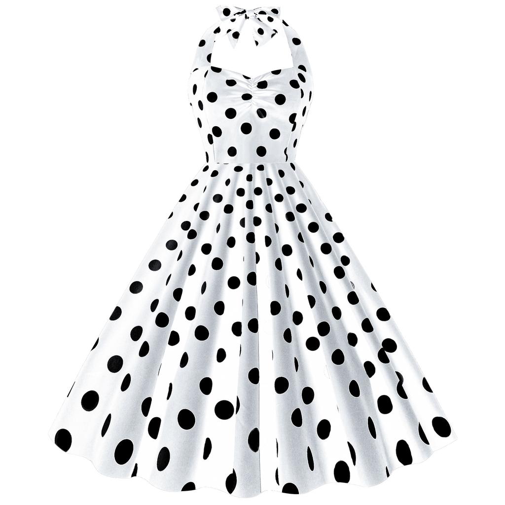 GMXIA Dress Up Retro Hepburn Style Dress Halter Polka Dot Slimming Dress