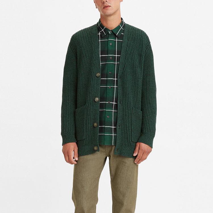 Levis Midnight Blue Label Series V-Neck Solid Long Sleeve Comfortable Casual Knit Sweater Men Sweater Green A0291-0000