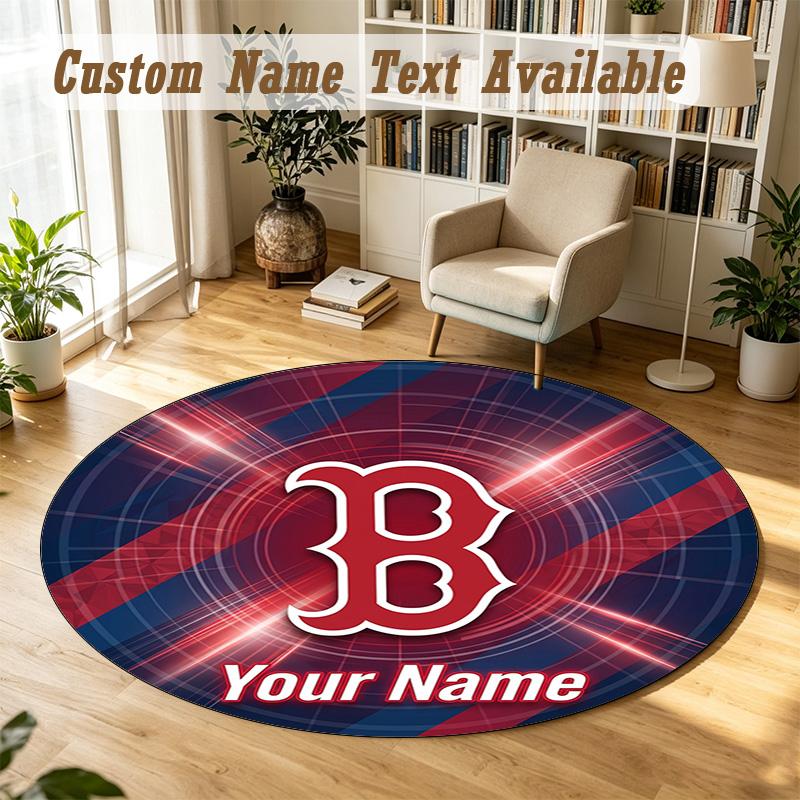 Round Rug Custom NameBoston Red Sox Pattern Non Slip Carpet Home Floor Decor