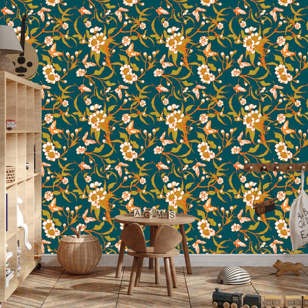 Butterflies and Flowers Wallpaper for Living Room and Bedroom 50x1000