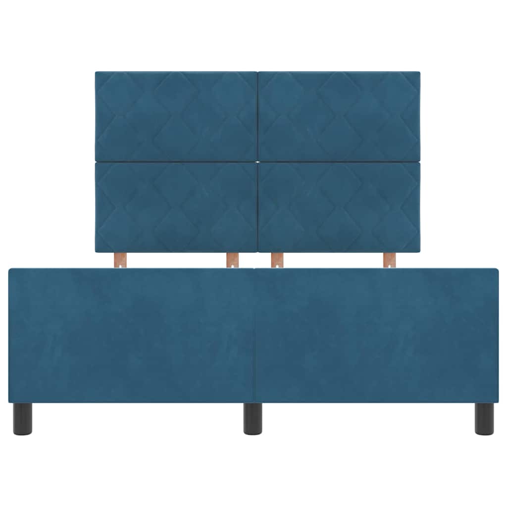 Box Spring Bed with Headboard Dark Blue 140 X 190 Cm Velvet