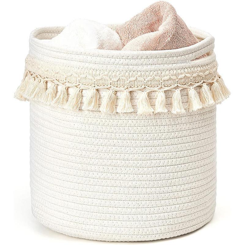Cotton Rope Storage Basket With Handles For Home Organization And Laundry