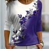 Autumn Women's T-shirt 3D Floral Butterfly Print Fashion Long Sleeve Round Neck Regular Tops Holiday Weekend Spring and Autumn Clothing
