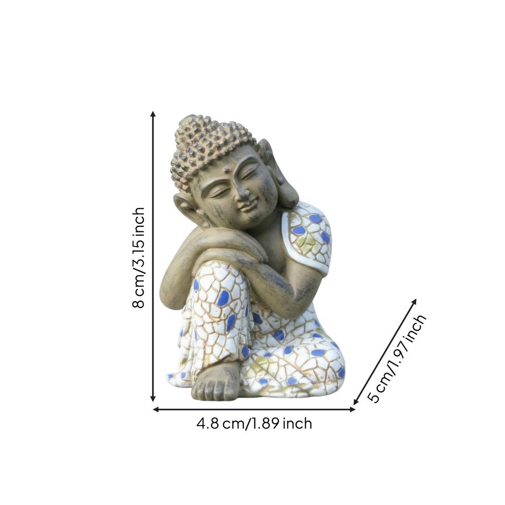 Garden Ornament with Mosaic Finish Meditative Style Mini Buddha Statue Stone