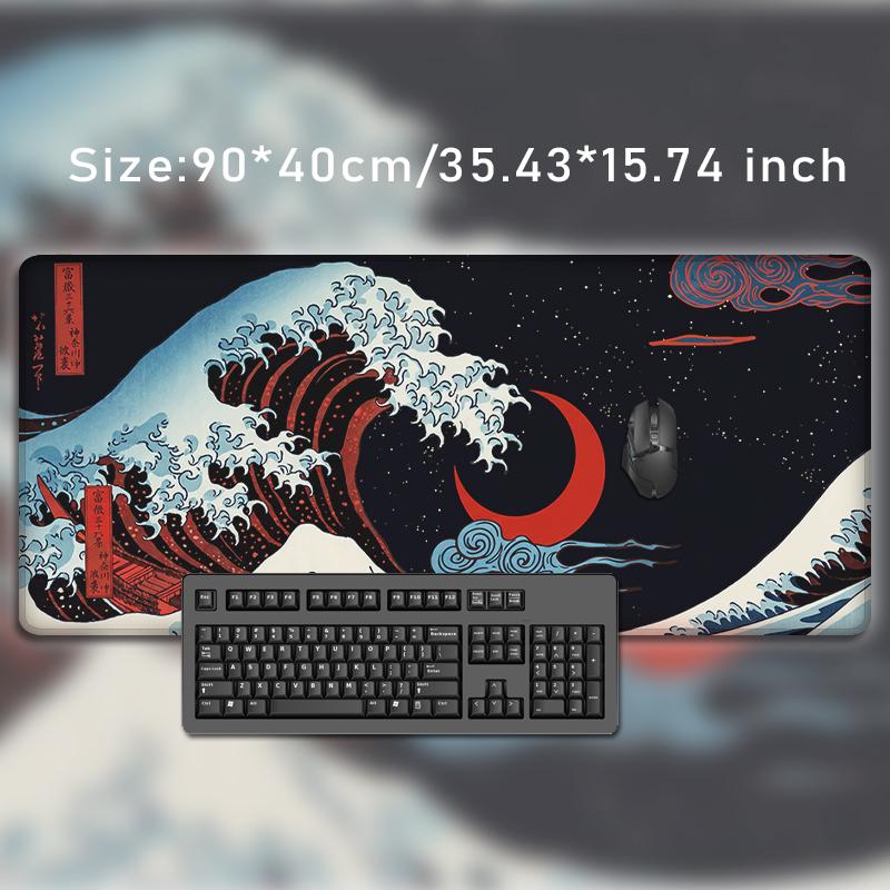 Mouse Pad Red Moon Japanese Great Wave Gamer Printon Demand HD Computer New Mousepad XXL MousePads Natural Rubber Non-Slip