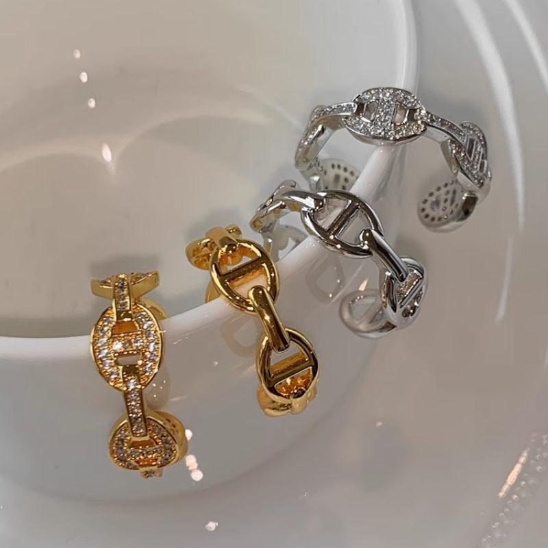 Modischer Verstellbarer Kupferring mit Luxuriösen Strasssteinen für Damen