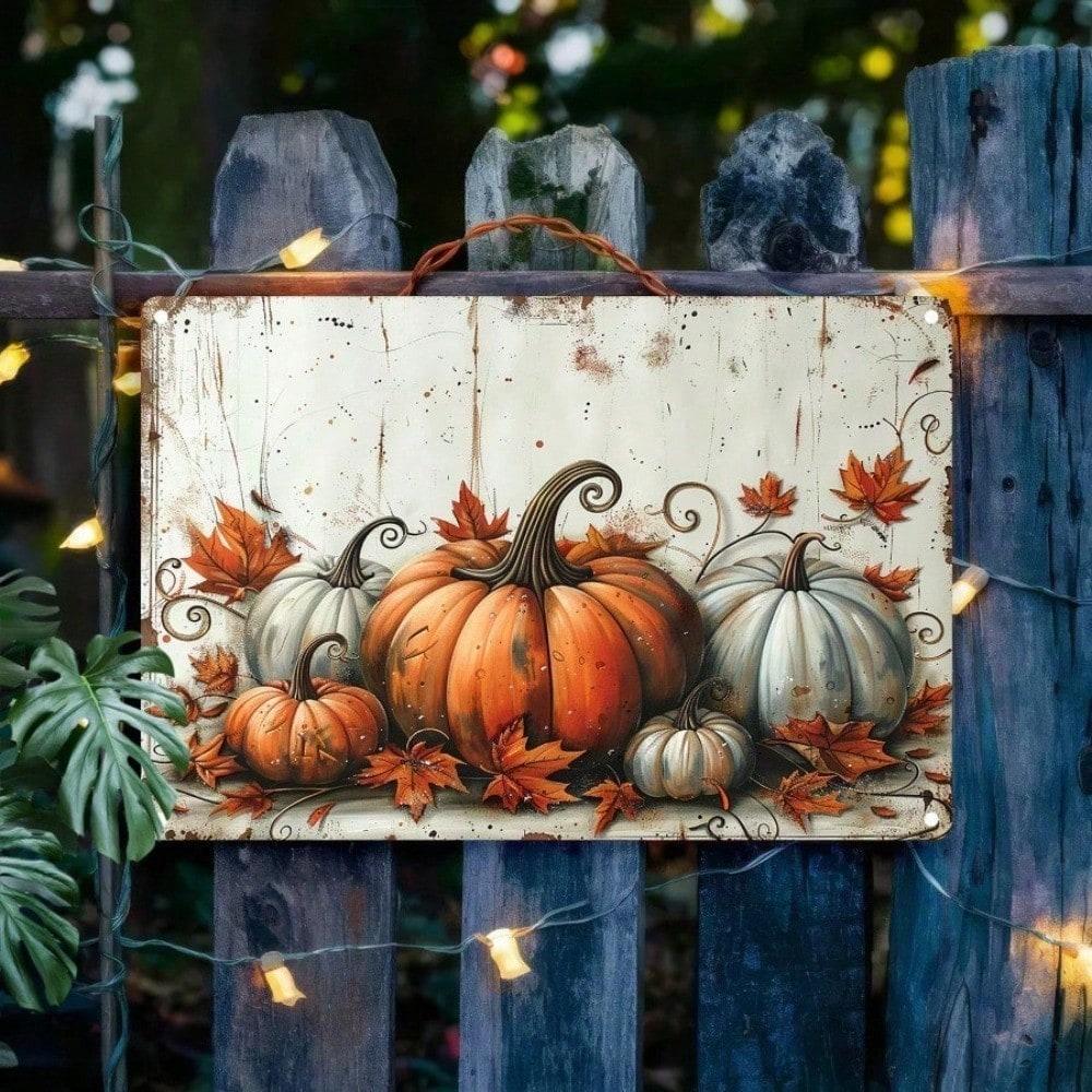 Vintage Pumpkin Metal Wall Art 12x8 Inch Waterproof Rustproof Home Bar Farmhouse Decor