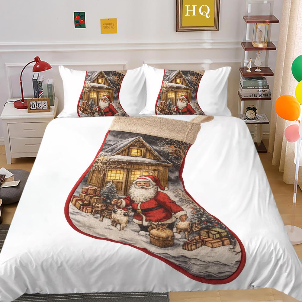 Conjunto de roupa de cama para casa de Natal 3D Padrão de presente Capa de cama Fronha 2/3 peças AU240 * 270 Cama de solteiro/casal tamanho completo Soft Decoração de quarto