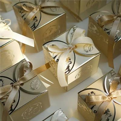 50Pcs French Sugar Box Light Luxury Golden Candy Champagne Color Wedding Candy Box Wedding Accompanying Paper Gift Box