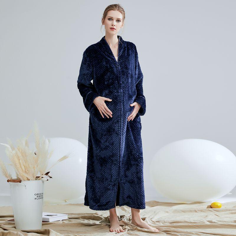 Zipper Nightgown for Men and Women Couple plus Size Chubby Girl Bathrobe for Women Autumn and Winter Long Homewear Coral Velvet Pajamas Nightdress