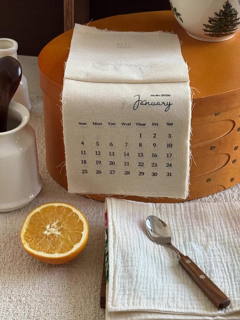 2026 Wall Calendar Cotton Cloth Decorative English Calendar Retro Style Office Living Room Home Decor for Popular Posing Prop
