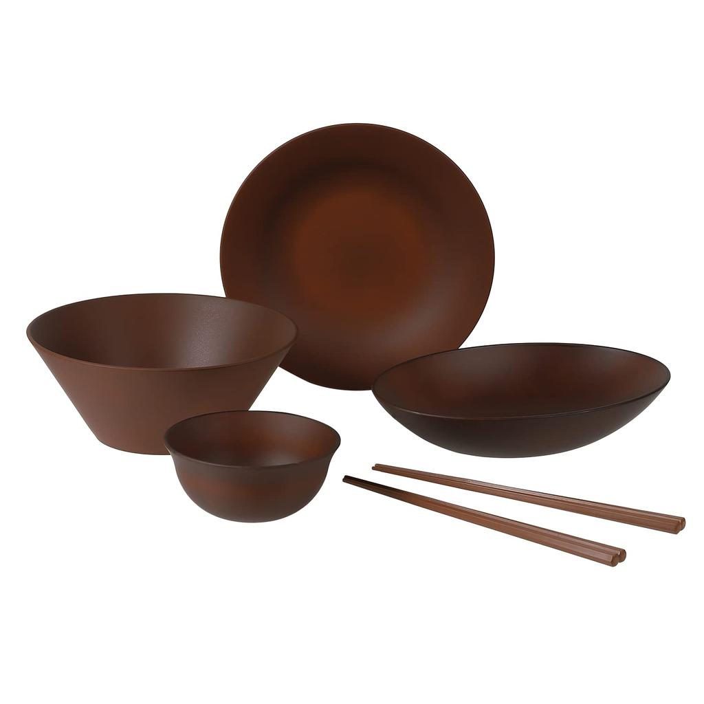 Rebirth Natural Series 6-Piece Dinnerware Set with Chopsticks, Perfect for Single Living, Made In Japan, Lightweight Plastic, Dishwasher and