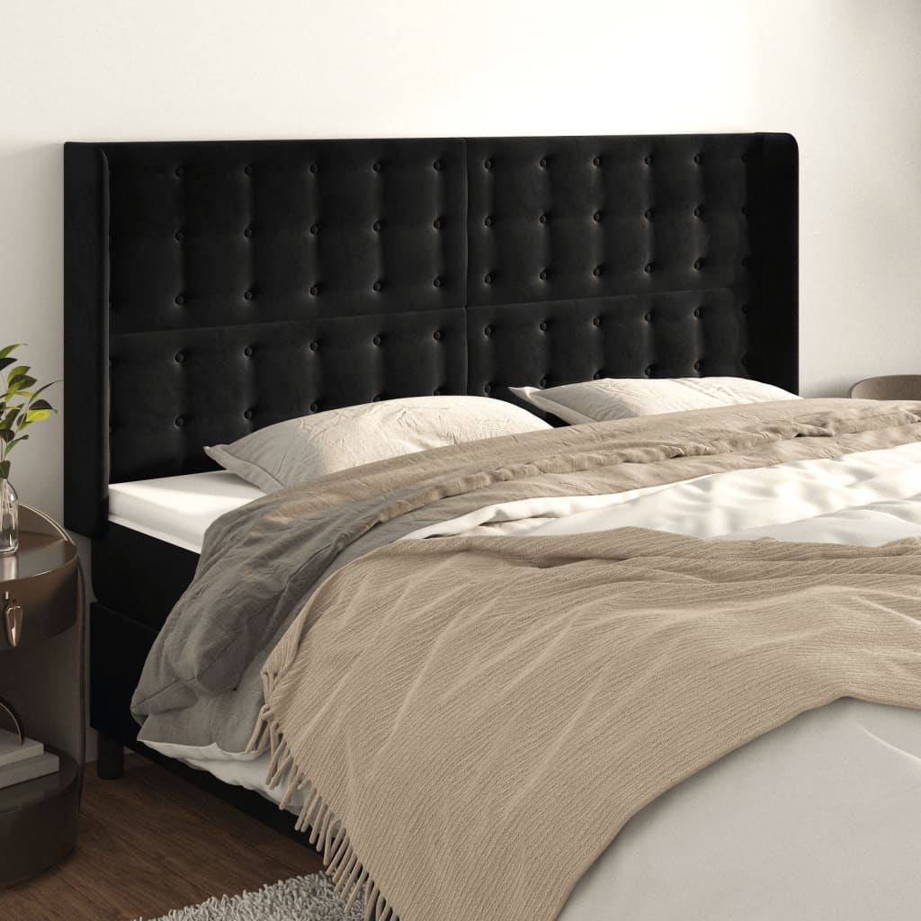 Vidaxl Wingback Headboard, Black, 203X16X118/128 Cm, Velvet