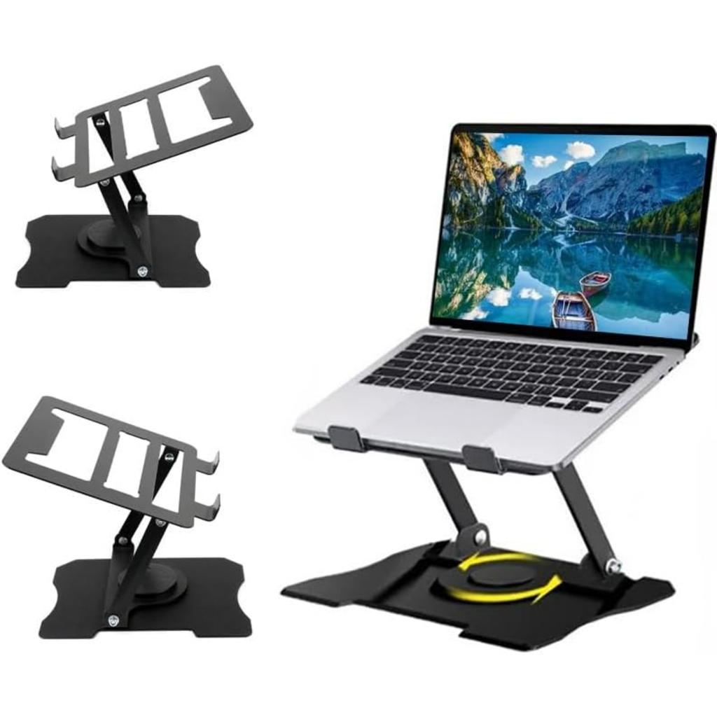 Adjustable Laptop Stand, Portable 360° Rotating & Foldable Metal Laptop Riser, Collapsible Travel Laptop Stand for 10-16" Notebooks, Ergonomic Laptop