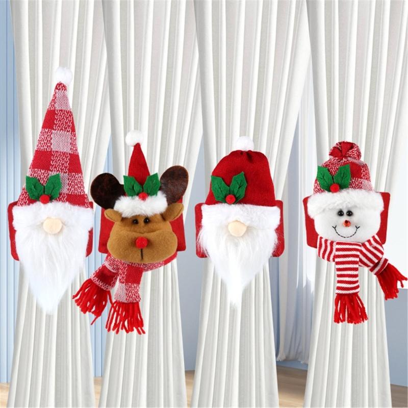 4Pcs Santa Ornament Plush Curtain Tieback Holiday Curtain Holder Christmas Plush Dolls Christmas Decoration Curtain Clasps Belt