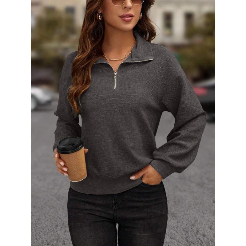 

Новый трикотажный фактурный джемпер с длинным рукавом и застежкой-молнией для женщин XL темно-серого