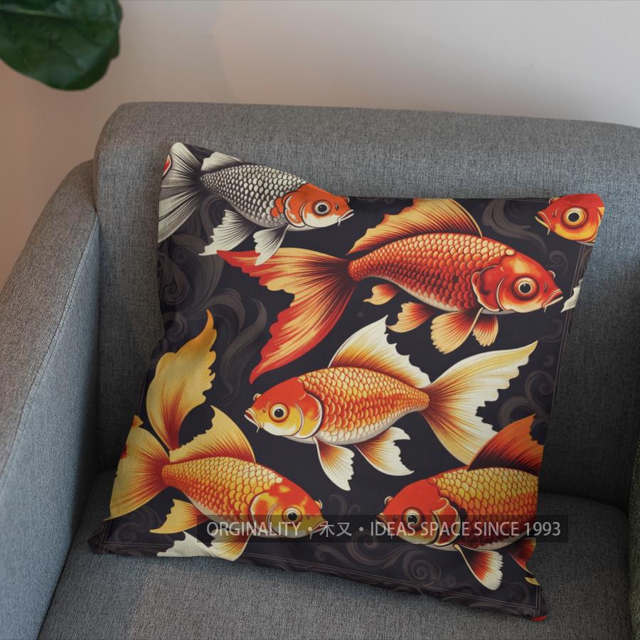 2D Colorful Koi Fish Pattern Pillow For Home Decor Pattern Cushion Cover Suitable For Sofa Bedroom Car Pillow Cover