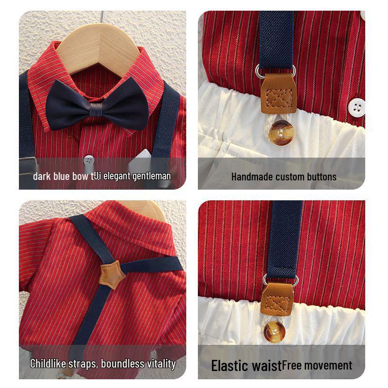Baby Boy Short-Sleeve Shirt & Suspender Shorts Set - Toddler Summer Gentleman Outfit for 1-Year-Old Birthday