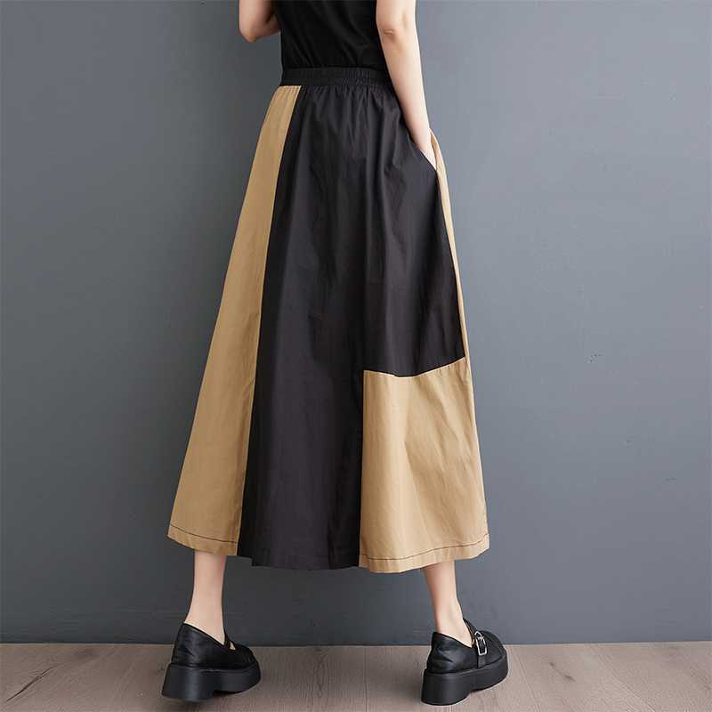 Spring and Autumn Women's Printed Loose Splicing Skirt