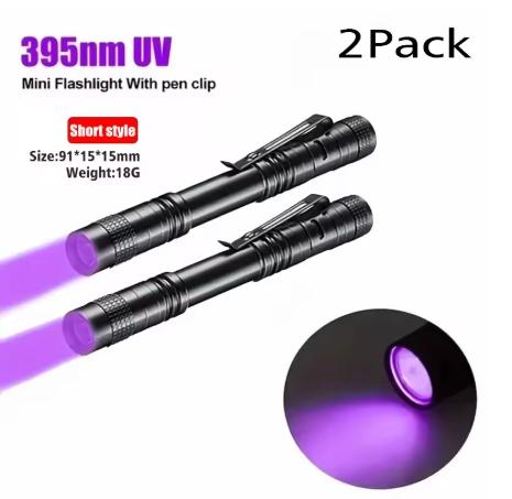 395nm Portable Clip-on Mini Ultraviolet Torch,Aluminum Alloy Blacklight for Pet UrineStains Indoor Outdoor Inspection Tool