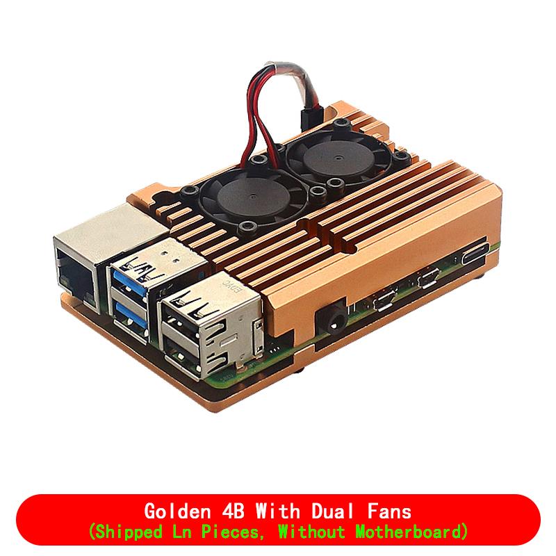Per Raspberry Pi 4 3 Modello B 3B Plus Custodia in Alluminio con Doppia Ventola di Raffreddamento Involucro Metallico per RPI Raspberry Pi 4 3 Modello