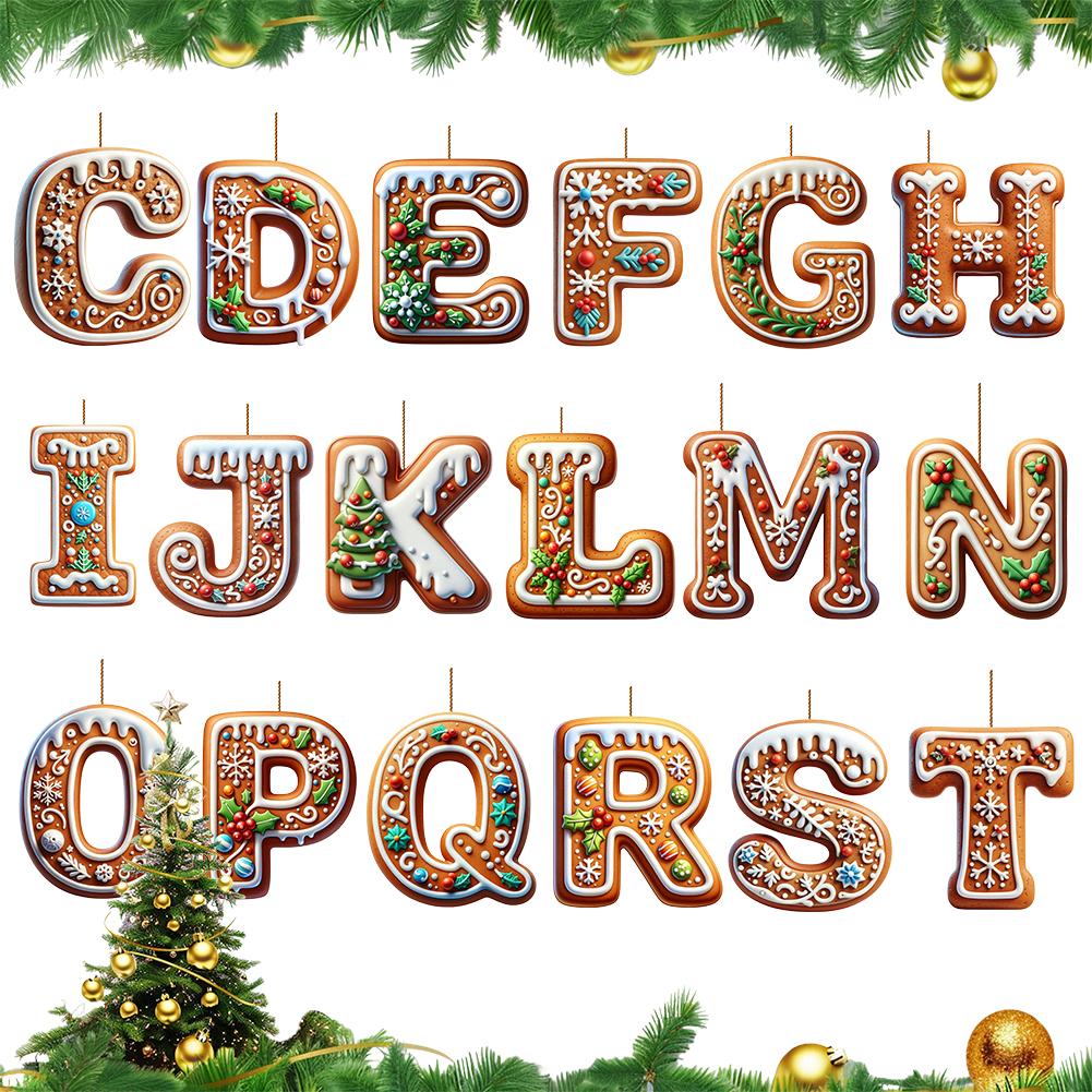 26 Letter Acrylic 2D Flat Christmas Letter Pendant Christmas Tree Hanging Pendent Ornament Keychain Holiday Party Decor Supplie