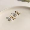 Silver needle in wind pearl knotted earrings female cute sweet student versatile bow stud earrings female