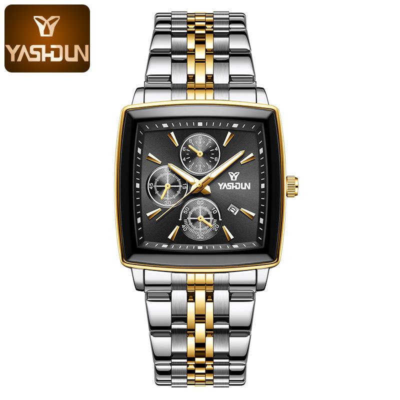 Orologio da uomo quadrato di marca nuova, lusso leggero, elegante, casual da lavoro, cinturino in acciaio, luminoso, impermeabile, da polso