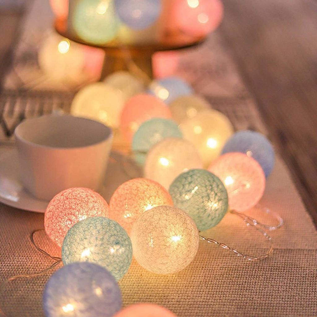 Christmas Decorations, 3M Cord Ball Lights with 20 LED Bulbs, Macaron-Colored Yarn Balls, Party Decorations, String Lights, Garden, Warm Atmosphere,