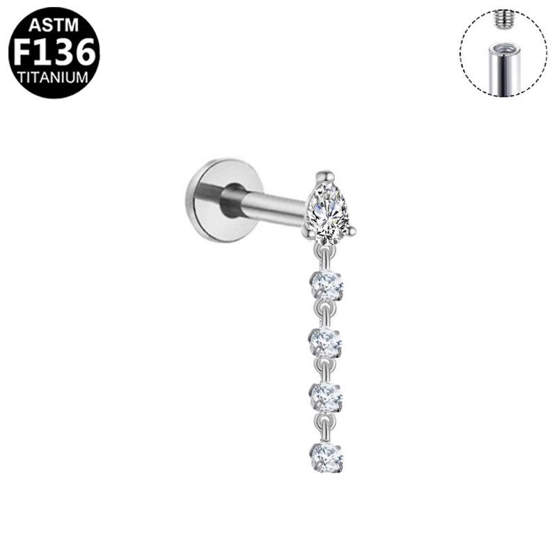 Titanium European-American Tassel Chain Ear Cuff F136 with Alloy Internal Thread Lip Stud