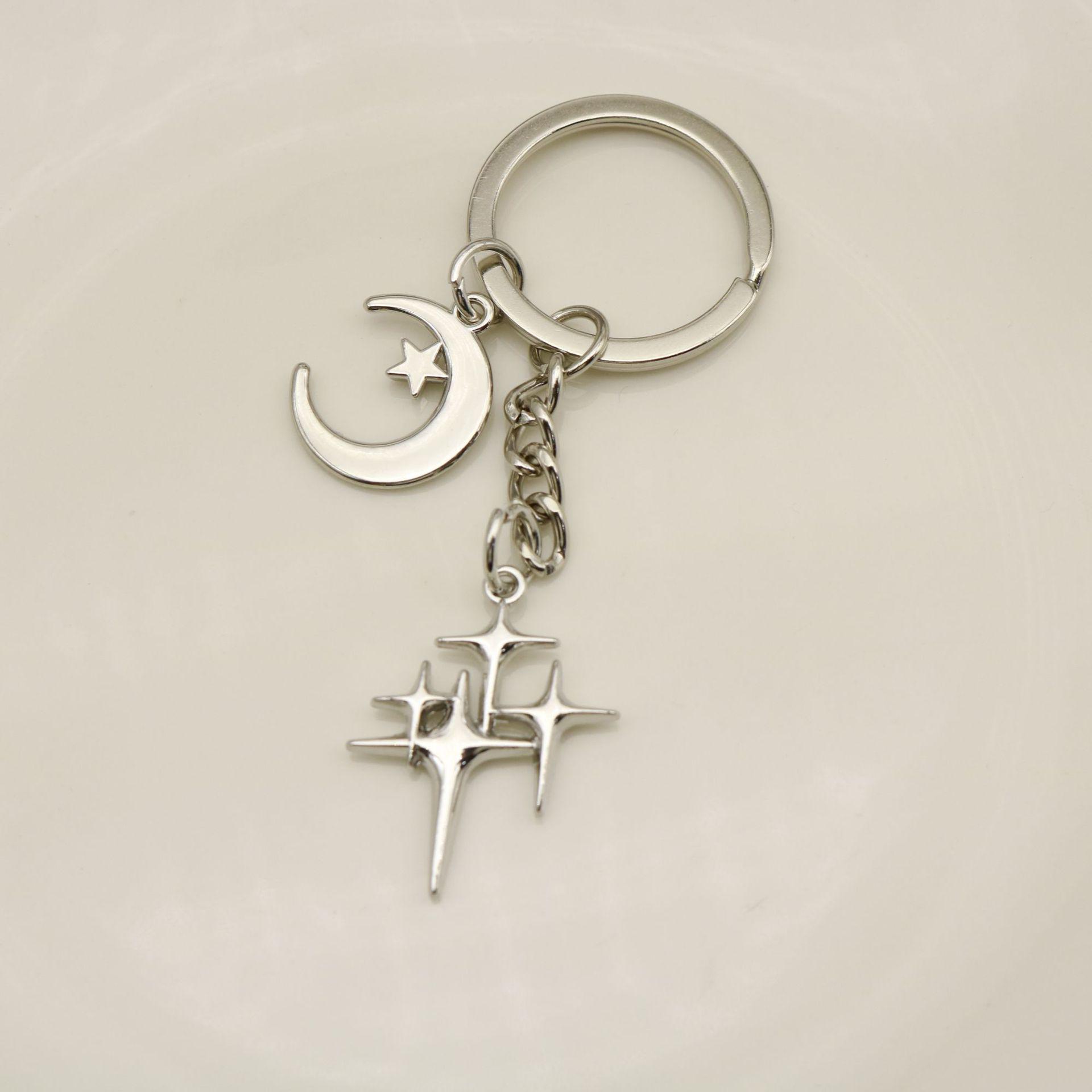 Moon & Star Pendant Keychain with Tassel - Chic Bag Charm for Girls