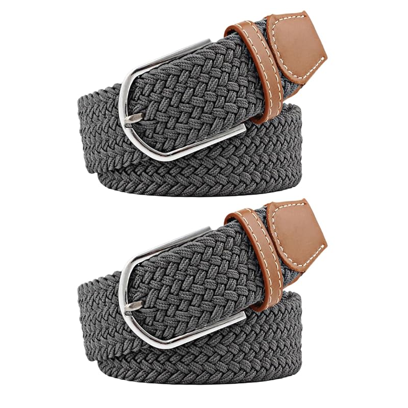 

[RAKUKOU] belt men s mesh belt Set of 2 Free size adjustment braid ladies elastic belt extend casual business gentleman (dark gray, 105CM)