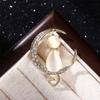 Clothes Accessories Opal Stone Design Sense Moon Cat Brooch Lapel Pins Women Brooch Corsage Brooch