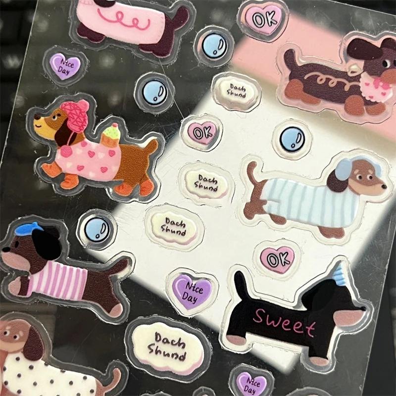 Cute Cartoon Dachshund 3D Jelly Stickers with Transparent Resin Gel Self-Adhesive Decoration for DIY Phone Cases Computers