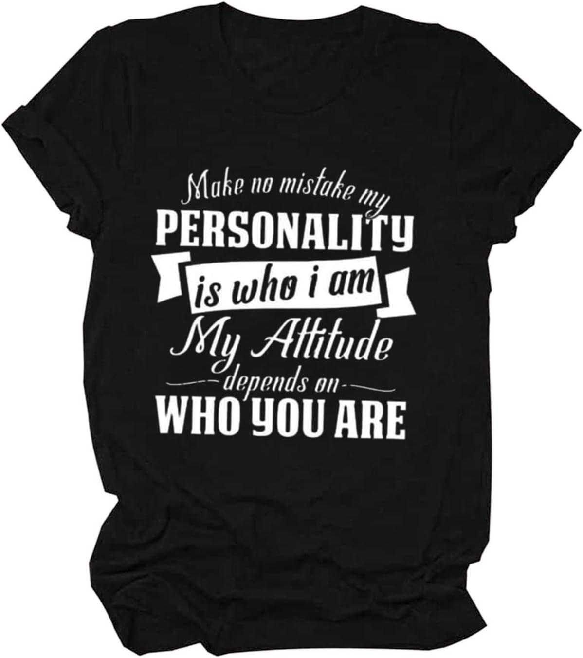 Womens Funny Letter Print Round Neck Short Sleeve Top TShirt T Shirts Women (Black, M) S