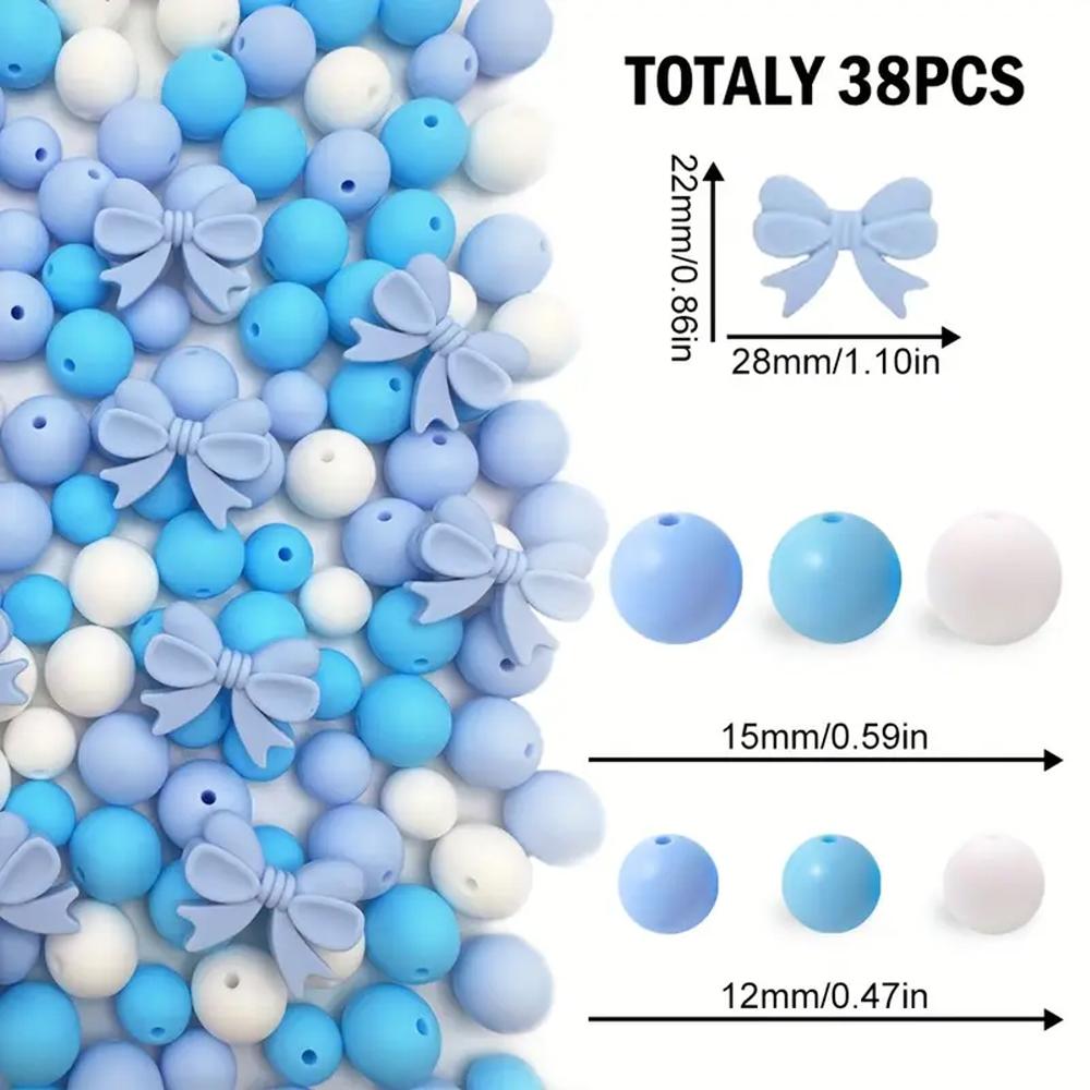 10/38/45PCS Bow Silicone Bead Set, 12mm/15mm, suitable for DIY handmade making, keychains, jewelry, bracelets, necklaces, etc