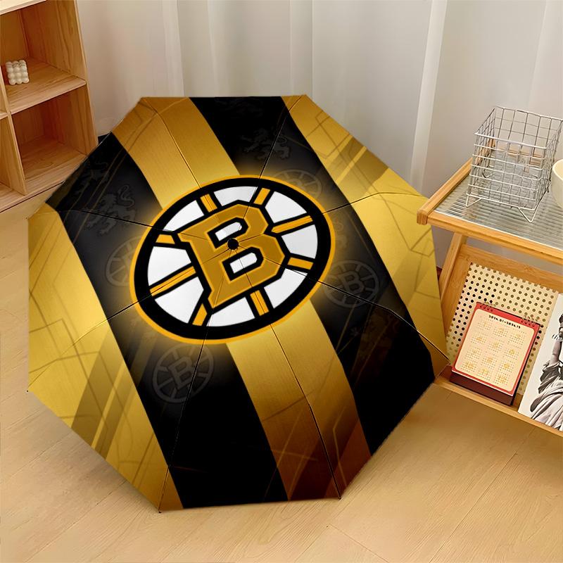 Boston Bruins Print Auto 8?Ribs Folding Umbrella Wind Resistant Lightweight Automatic Umbrella For Daily Travel