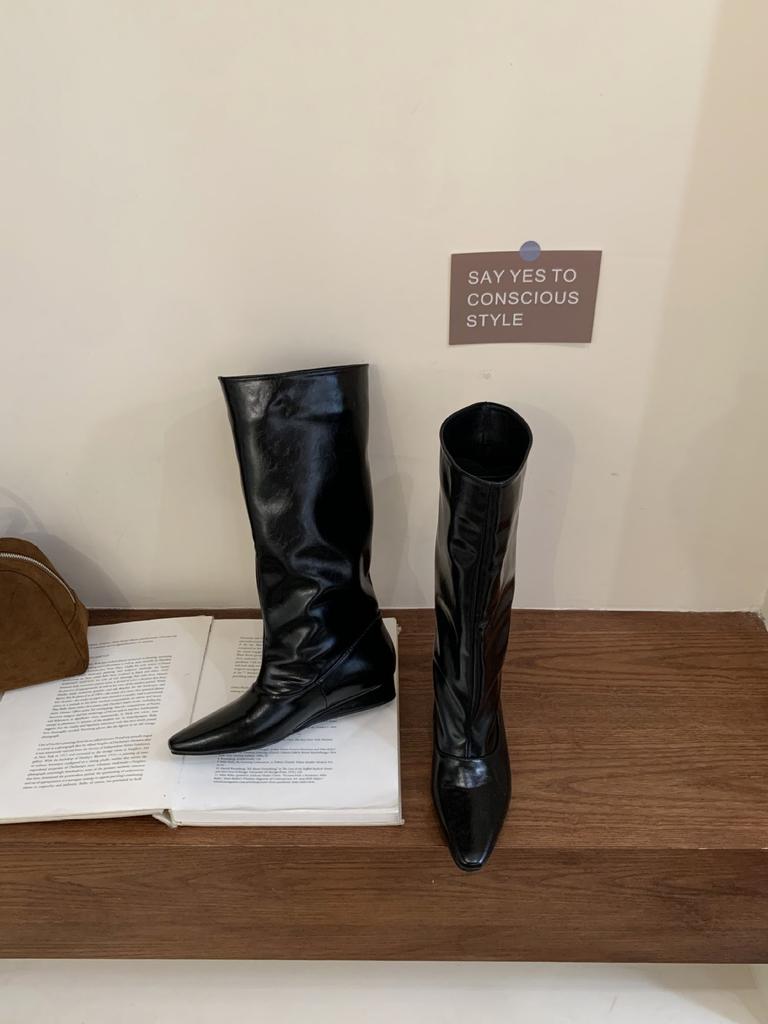 2025 new European and American square head big tube pant tube boots knight boots high boots inner height increase long boots