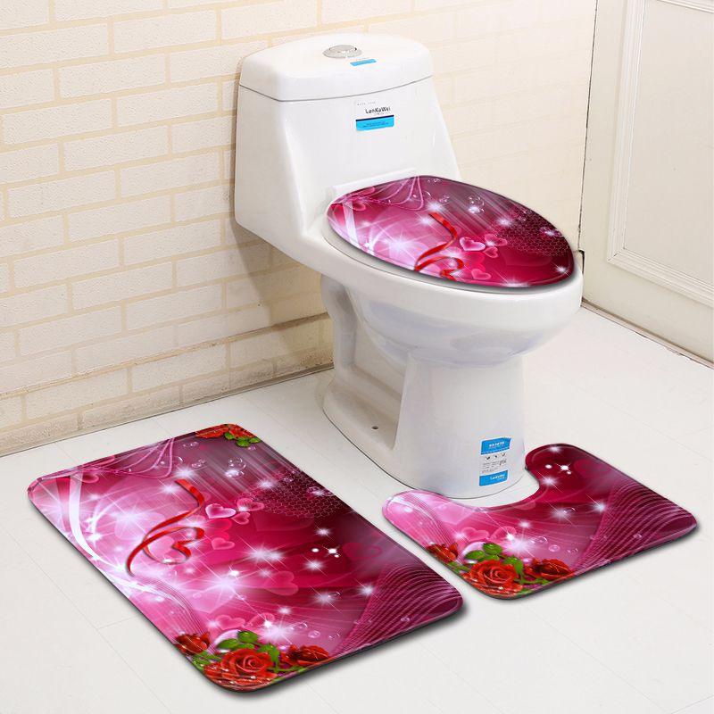 3D Christmas Bathroom Toilet Three-Piece Floor Mat Doormat Bathroom Carpet