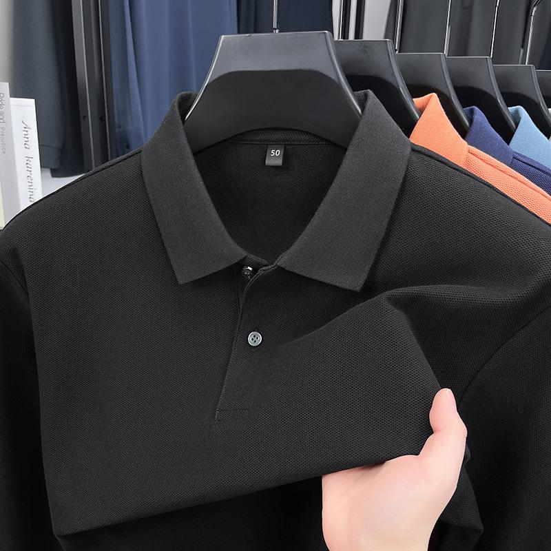 Men S Cotton Long Sleeve Polo Shirt Solid Color Casual Business Top