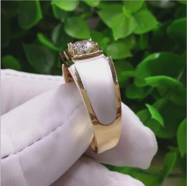 Gold-Plated Men's Engagement Ring with Simulated Diamond - European & American Fashion Style